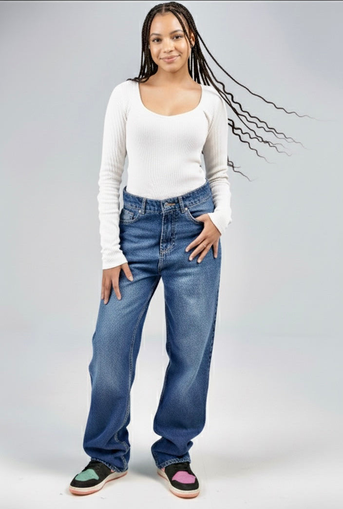 CAVALLY STRAIGHT FIT JEANS - Medium Indigo Blue